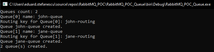 RabbitMQ Queue Created Console